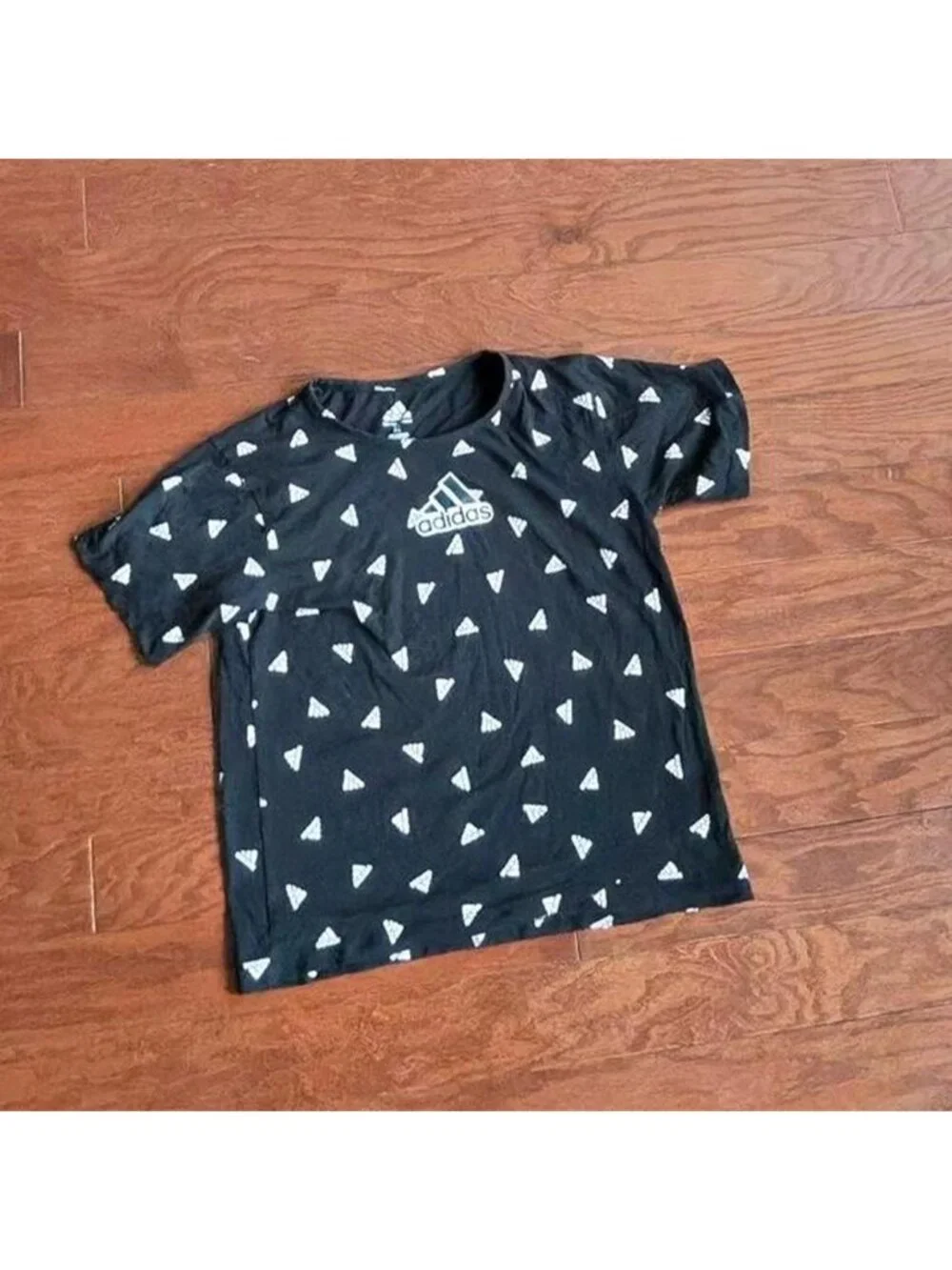 Adidas Youth Boys T-Shirt Large Black White Logo Print All Over